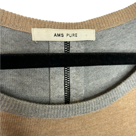 AMS PURE Rivet Sleeve V Neck Color Block Back Zip Cashmere Blend Sweater Size 6 - Picture 3 of 13